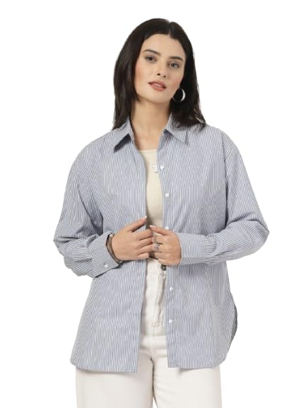Image of Style Quotient Women Solid Smart Casual Oversized Polycotton Shirt