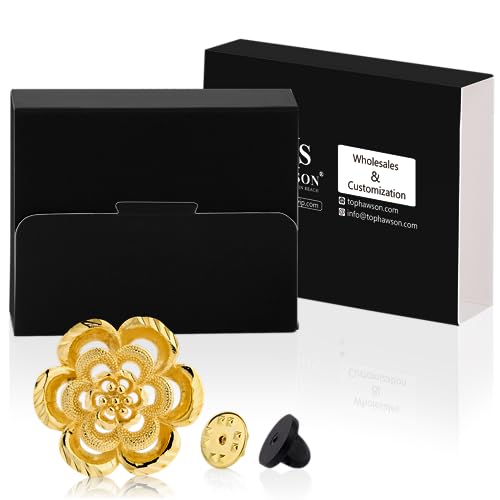 image for HAWSON 18K Gold Tone lapel Pins Brooch for Men Suit, Metal Flower Broo