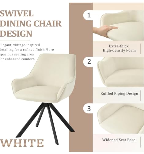 Image of Set of 6 Chairs 360 Degree Rotating New Legs Stylish, Modern, Elegant & Comfortable Velvet Arms Chairs for Dinning Living Hotel Cafe (2 Chairs) (Cream Set of 6)