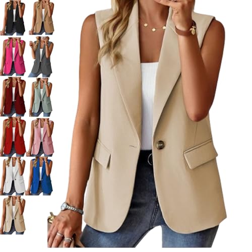 Sleeveless Blazer Vest for Women,Womens Casual Open Fornt Button Down Slim Business Jacket Waistcoat with Pocket