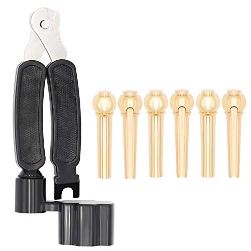 Taigoehua Guitar Bridge Pins 6pcs Pure copper Endpin 6 String Pegs with Guitar String Winder and Cutter-3 In1 Restringing Tool