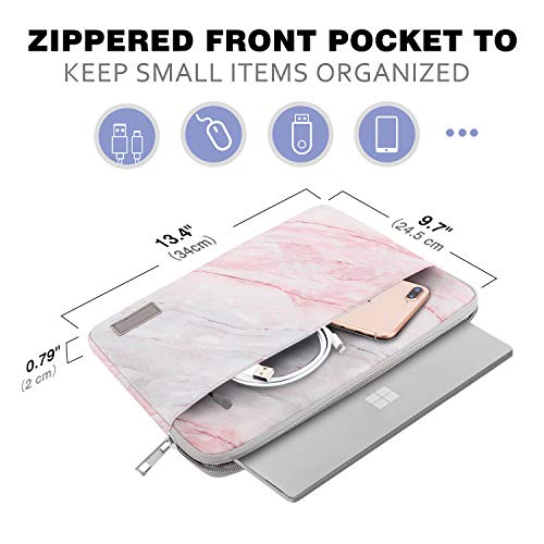 Moko Laptop Sleeve Case Fits Surface Pro X/Pro Lte 12.3 Inch, Surface Laptop Go 12.4", Google Pixel Slate 12.3", Zipper Polyester Bag With Pocket, Fit Surface Pro Type Cover And Pen - Pink Gray Marble #TOP4