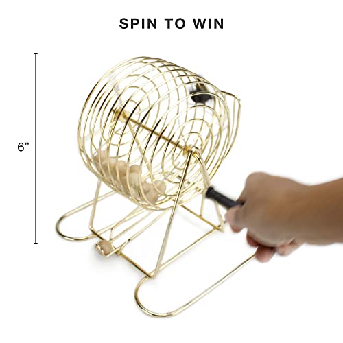 Royal Bingo Supplies Bingo Set For Kids Adults Seniors - Vintage Set - 18 Cards 150 Chips 75 Balls, Brass Roller Cage & Board #TOP6