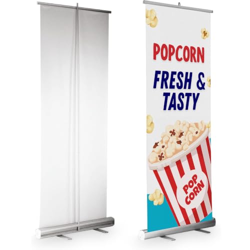 DreamController Food Retractable Stand Banner by DC | 33"x81" Roll-Up Display | Popcorn Fresh Tasty Vertical Pull-Up Banner Stand for Trade Shows & Events | Made in USA