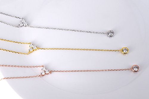 espere Womens Sterling Silver Dainty CZ Lariat Necklace Triple CZ Cluster Y-Shaped Necklace Platinum Plated by espere - Image 4