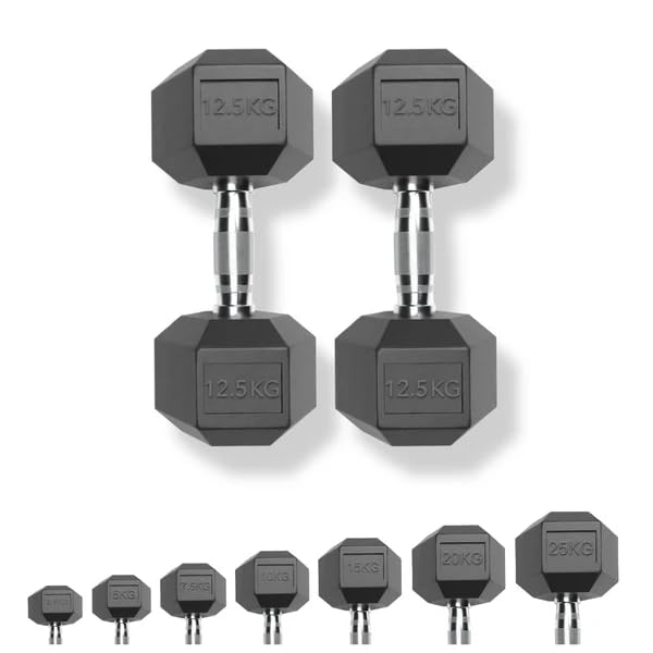 Strongway Hex Dumbbells Rubber Coated Cast Iron Set (2 X 12.5KG)
