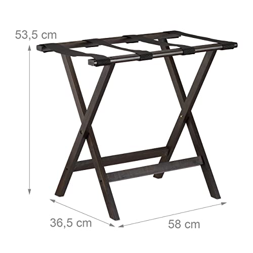 Relaxdays Kofferständer klappbar, aus Bambus, für Koffer und Gepäck, Kofferbock, HxBxT: 53,5 x 58 x 36,5 cm, dunkelbraun