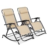 MoNiBloom Patio Rocking Chair Set of 2 Zero Gravity Chair Outdoor Folding Recliner Foldable Lounge Ergonomic Design Chair with Adjustable Armrest for Camping Lawn Patio Yard and Indoor, 330lbs