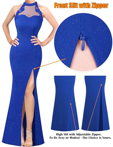 Image of VFSHOW Womens Formal Sexy Halter High Slit Prom Wedding Guest Maxi Dress 2023 Illusion Sweetheart Neckline Evening Long Gown