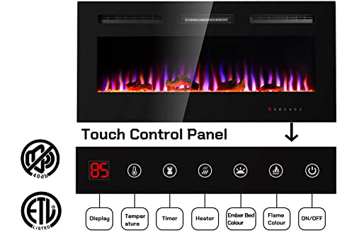 Uthfy 36" Electric Fireplace,1500W Recess & Wall Mounted Fireplace Heater & Linear Fireplace,6 Flame & 9 Ember Bed Colors,Remote Control,8H Timer,Adjustable Thermostat,Log & Crystal, Black (Hy-Hw36) #TOP3