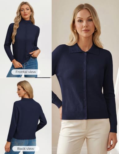 GRACE KARIN Women Lightweight Sweater Jacket Button Up Cardigan Sweater Collared Teacher Outfits 2026 Early Fall Fashion Navy XL — view 4