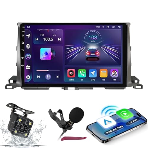 HXSQcar Android 14 Car Radio Navi per T-oyota Highlander 2013-2018 9" Schermo Radio con Supporto Wireless Carplay Android Auto GPS Navigazione Bluetooth 5.0 HiFi FM 5G-WiFi SWC Mic Camera,M100s