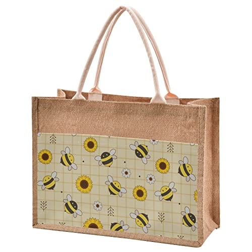CaTKu Cute Bee Sunflower Jute Tote Bags - 17