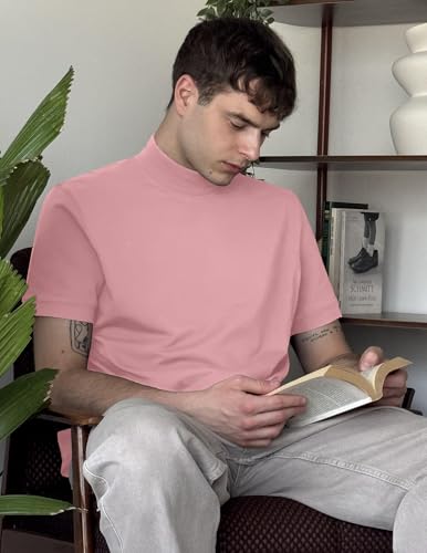 Image of COOFANDY Mens Mock Turtleneck Shirts Casual Premium Cotton Short Sleeve Shirt Basic Half Neck T-Shirts
