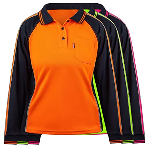 Bad Workwear Women's Hi-Vis Long Sleeves Polo Shirt, Yellow, Medium