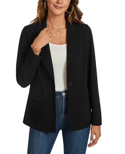 MINTLIMIT Women's Black Blazer Long Sleeve Lapel Button Open Front Blazer Suit Work Office Casual Outfits Jacket with Pockets4