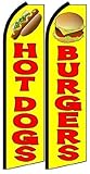 OnPoint Wares Hot Dogs Burgers King Flags Pack of 2 | 11.5ft x 2.5ft Outdoor Advertising Banner | Weatherproof Polyester Restaurant Business Flag Signs (Hardware Not Included)