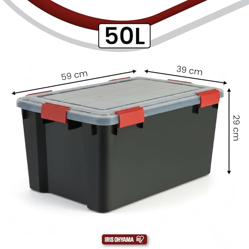 Iris Ohyama Luftdichte Kunststoff-Aufbewahrungsboxen mit Deckel, 50L, 2er-Set, Schwarz, Hermetischer wasserdichter Verschluss, Robuste Schnappverschlüsse, Stapelbar, Staubschutz, BPA-frei, AT-L