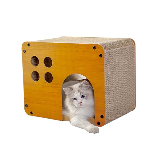 MAGHUNT 猫 爪研ぎ キャットハウス 両用 八面使えるつめとぎ 箱式 猫用 段ボール 組み立て式 耐荷重10KG 高密度段ボール 省スペース ストレス解消 運動不足改善 家具破壊防止 運動不足改善 通気 耐久 おもちゃ収納簡単（バリバリキャットハウス）