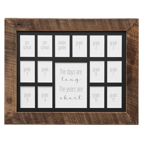 Image of Rustic Red Door Co. 12x16 School Days Picture Frame with Multiple Openings - School Years Photo Collage - The Days Are Long - 2 Pre-School & Kindergarten to 12th Grade (15 Photos, 2PreK-12th, Black)