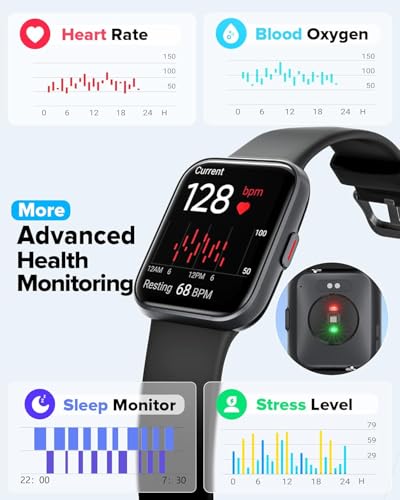 Aeac GIT-ID207-BLAK-2 Smart Watches For Men Women, Alexa Built-In Fitness Watch With 1.8 Inch Lcd Screen & Bluetooth Call (Make/Answer), Heart Rate/Spo2/Sleep Monitor, 100 Sports, Ip68 Waterproof Smartwatch thumb #5