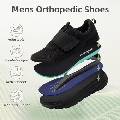 Men's Orthopedic Diabetic Wide Walking Shoes: Comfortable Plantar Fasciitis Shoes with Arch Support, Casual Adjustable Hammer Toes Swollen Slip On Loafers for Heel and Foot Pain Relief3