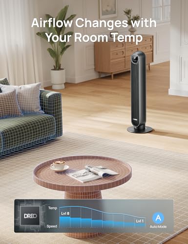 Image of DREO Tower Fan for Bedroom, 2026 Upgraded DC Motor, 28ft /s Smart Standing Fans, 90 Oscillating Floor Fan with 20dB Ultra Quiet, 8 Speeds 4 Modes, 8H Timer, Bladeless, Remote, WiFi Voice Control