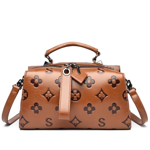 Travistar Crossbody Handbags and Purses Women - Small Retro Embossed Vegan Leather Cross Body Top Handle Handbag Women's Shoulder Bag Trendy Tote Purse Ladies Satchel Bags with Adjustable Strap Brown
