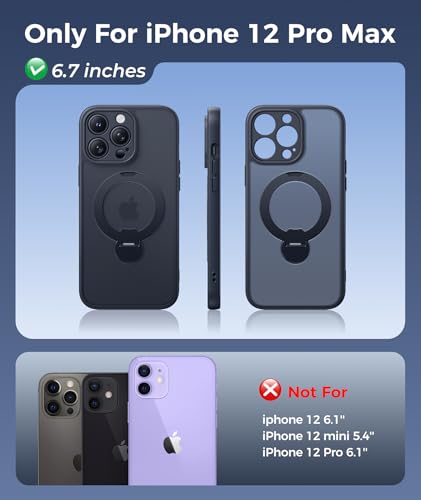 Image of FNTCASE for iPhone 12 Pro-Max Case: [360 Spin Magnetic Stand] [Compatible with Magsafe] [Screen Protector] Translucent Matte Military Grade Shockproof Full Camera Protective Phone Cover - Black