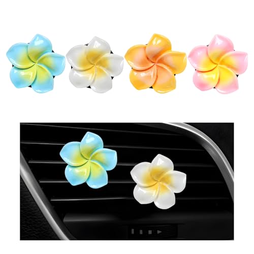 Image of Wevdn 4PCS Flower Car Air Vent Clips, Colorful Tropical Flower Air Freshener Vent Clips with Aromatic Pad, Air Conditioning Outlet Clip Plumeria Flower Decoration (White+Pink+Orange+Blue)