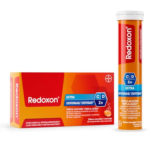REDOXON Vitamina C Efervescente - Extra Defensas 30 Comprimidos - Sabor Naranja - Suministro para 1 mes - Complemento Alimenticio con Vitamina D y Zinc - Ayuda al Sistema Inmunitario - Sin Gluten