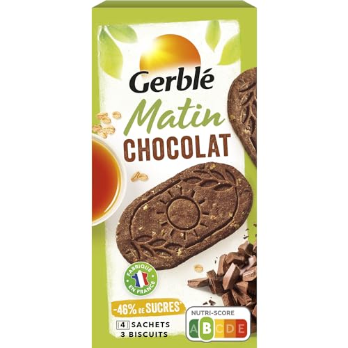 Gerblé Biscuits Matin Chocolat – Céréales Complètes, Réduits en Sucres, Riches en Fibres – Petit-Déjeuner Gourmand Sans Huile de Palme - 4 sachets de...