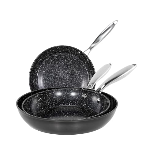 Kitchen Academy Hard Anodized Non Stick Frying Pans Set 3 Piece - 7.8&ldquo; & 9.5&ldquo; & 11&rdquo; Black...