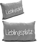 Stephans Möbelbörse Kopfkissen Dekokissen Lieblingsplatz Schriftzug Couch Sofa Kuschel Wendekissen Couchkissen Geschenk Kissen Deko grau inkl. Füllung