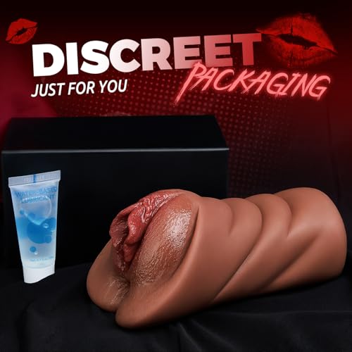Image of Realistic Pocket Pussy Male Masturbator, Thick Labia Pussy Masturbators Sex Toy with 5D Deep Vagina and Tight Anus, Lifelike Blowjob Male Stroker Adult Sex Toys for Men Masturbation (Brown)