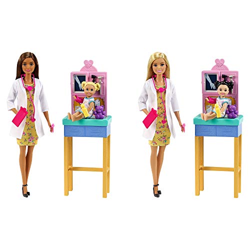 Barbie Pediatra Muñeca morena doctora con bebé, consulta médica de juguete y accesorios (Mattel GTN52)