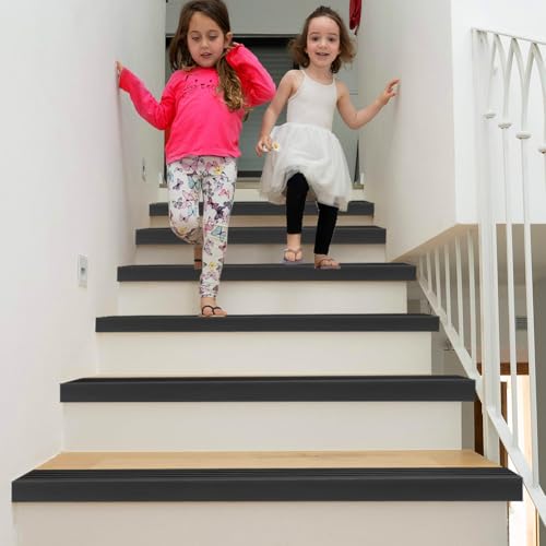 Yuragim Treppenkantenprofil Selbstklebend, 2M Kantenschutz Treppe Schwarz Gummi Treppen-Kantenprofil Selbstklebend, Antirutsch Treppenkantenschutz Rutschfeste Treppenstufe für Außen und Innenbereich