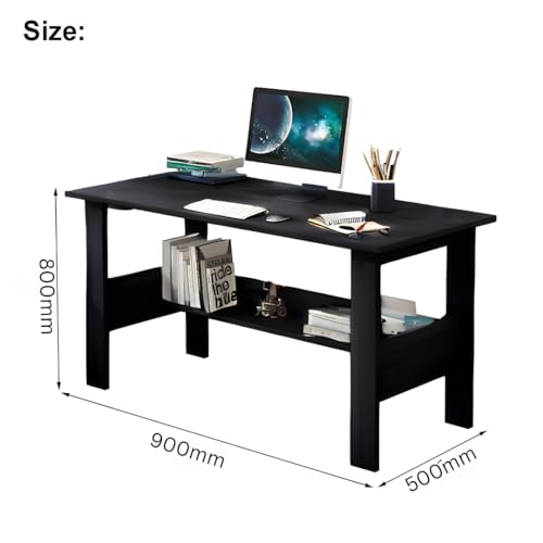 Image of MATTERHORN Engineered Wood Office Table, Work from Home Table with Shelf for Storage (DIY, 900 x 500 x 800 cm, MOOT0126-10001) (Black)