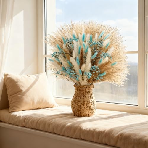 Ramo de flores secas Bunny Tails pampas color azul miniatura 4