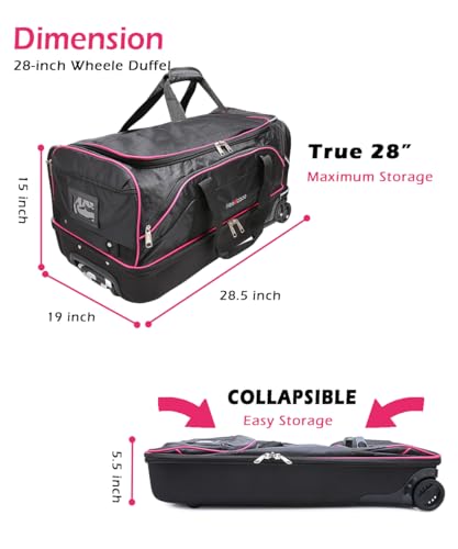 Dance Bag With Garment Rack,Dance Costumes Rolling Garment Bags For Travel,Garment Duffle Bag For Dance Competition, Wheeled Drop-Bottom Upright Luggage Closet Suitcase (28inch-Pink-L)2