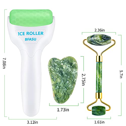 Bfasu Facial Roller Set Of 3, Ice Roller, Two-Sided Jade Roller And Gua Sha Massage Tool, Rolling Tool For Facial Beauty And Body Massage, Helps Reduce Puffy,Skin Care Gifts (Green) #TOP6