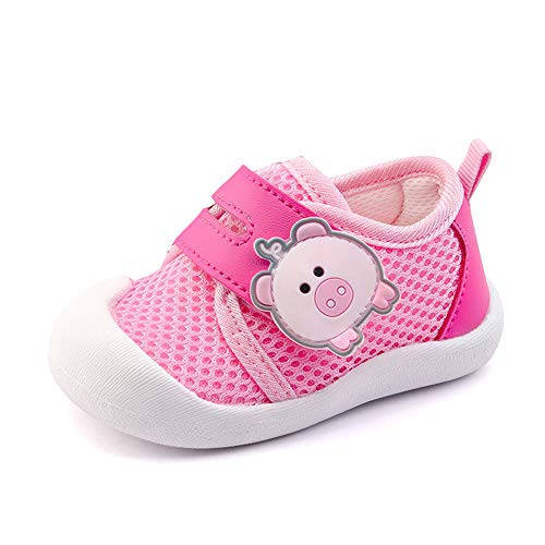 QGAKAGO Baby Girls Breathable Mesh Upper Rubber Sole Non-Slip Running Sneakers First Walkers Shoes (3.5 Toddler, Pink)