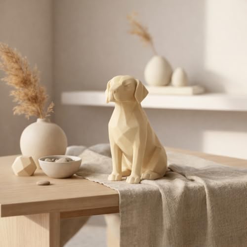 Image of Eco-Friendly Dog Statue - Modern Home Decor Accent | Minimalist Pet-Inspired Sculpture for Living Room, Office & Gifts (Beige)