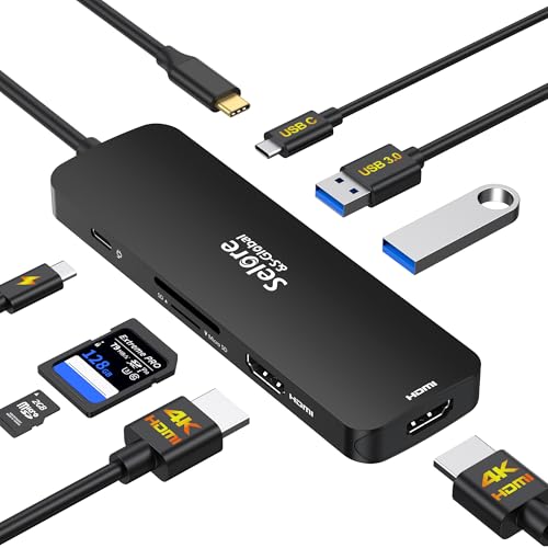 Image of USB C Docking Station Dual HDMI Monitor, USB C to Dual HDMI Adapter with 2HDMI Ports, PD Charging, SD /TF, USB A&C 3.0 Ports, Laptop Docking Station for Dell XPS /HP /Lenovo /Surface /Yoga etc(Black)