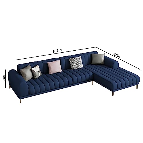 Image of Casaliving Herrick RHS 6 Seater L Shape Sofa Set with 2 Puffy for Living Room (Blue) Premium Velvet Fabric Sofa
