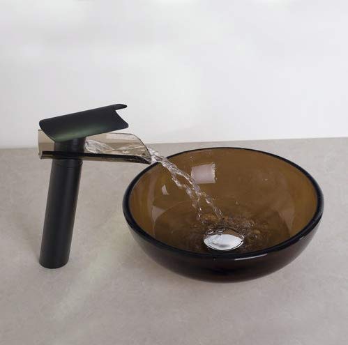 Lavabo de salle de bain en verre avec mitigeur cascade laiton pour un écoulement fluide