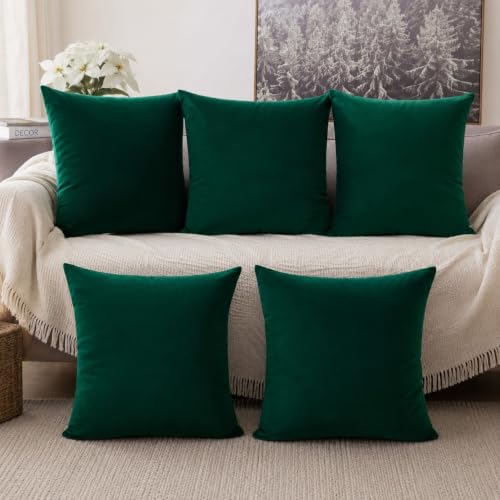Image of Khooti Velvet Cushion Cover, 16x16 Inch | Army Green | Pack of 5 | Solid Plain Soft & Smooth, Decorative Cushion Covers for Living Room, Bedroom, Couches, Chairs, Sofas, Beds & Home Decor