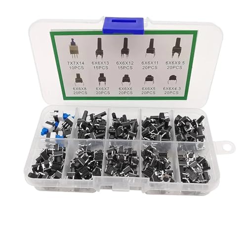 BIRXPMOS 180Pcs/Box 6x6 Touch Switch 10 Type Tact ON/Off Tact Push Button Switches Assortment Kit DIY Tool Accessories