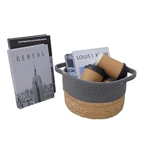 Natural Water hyacinth and cotton rope basket for shelf,Round handmade basket ,small storage basket for Living room, kitchen, office, home decor Set of 4 Natural Water hyacinth and cotton rope basket for shelfRound handmade basket small storage basket for Living room kitchen office home decor Set of 4