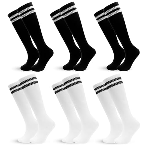 Barrlves 6 pares de meias de futebol infantis listradas até o joelho meias esportivas de uniforme de